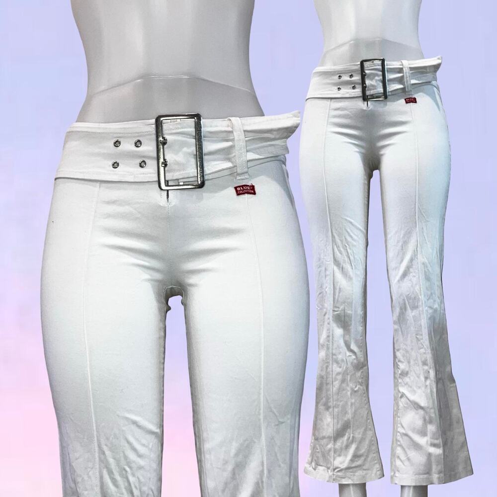 Vintage 90s y2k white belted flared pants